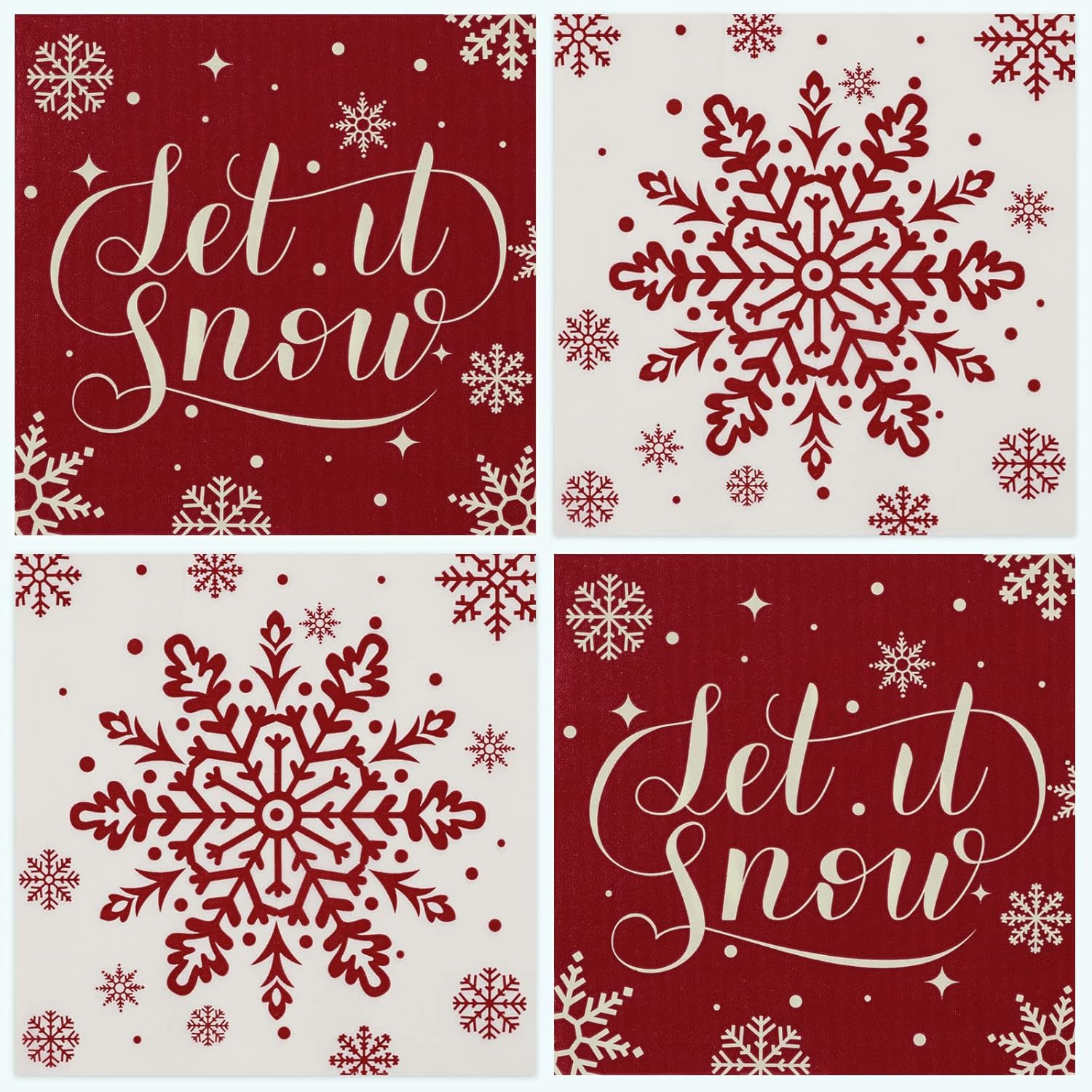 80 Pack Winter Napkins 6.5 X 6.5 Inch Christmas Red White Snowflake Disposable Napkins Winter Dinner Napkins Holiday Paper Napkins For Xmas Winter Birthday Party Decoration, 2 Design