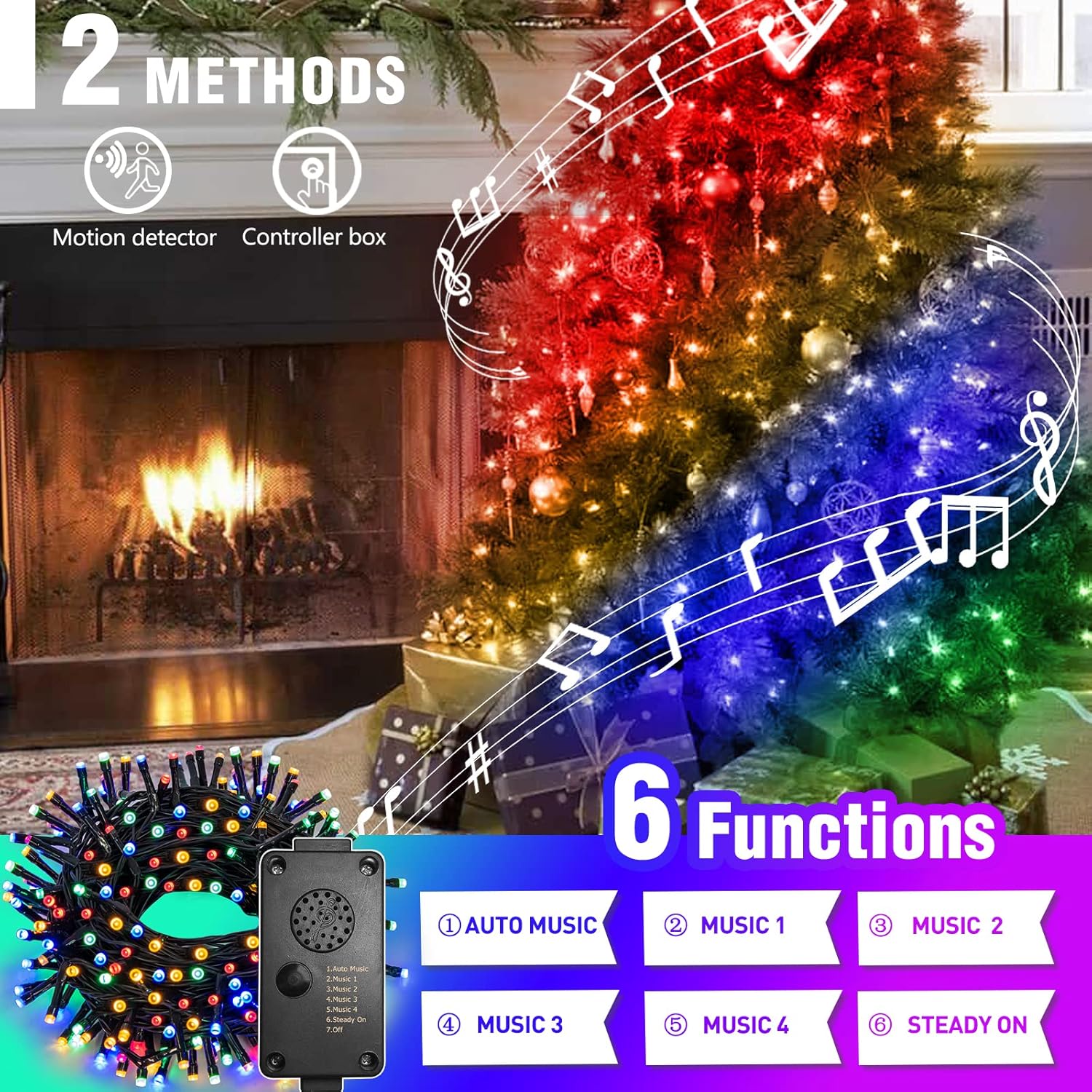 Christmas Lights Outdoor 82Ft 200Lt Christmas Lights With Cheerful Music Infrared Motion Sensor Controller For Indoor Ou