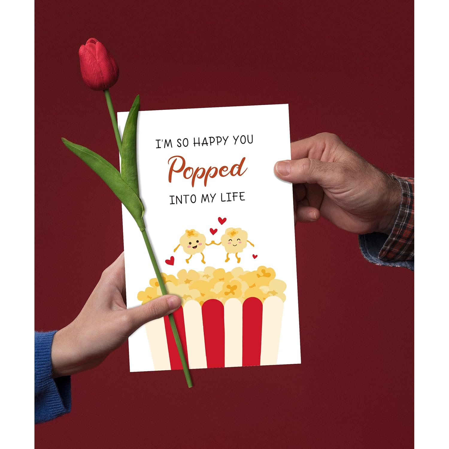 Funny Popped Into My Life Card, Food Pun Love Valentine'S Day Gift, Cute Anniversary Card For Him Her Popcorn Loving