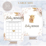 Boho Cow Baby Bingo Game, Baby Shower Game, Pack Of 30 Game Cards, Gender Neutral Boy Or Girl, Fun Baby Game And Activity - Fa26