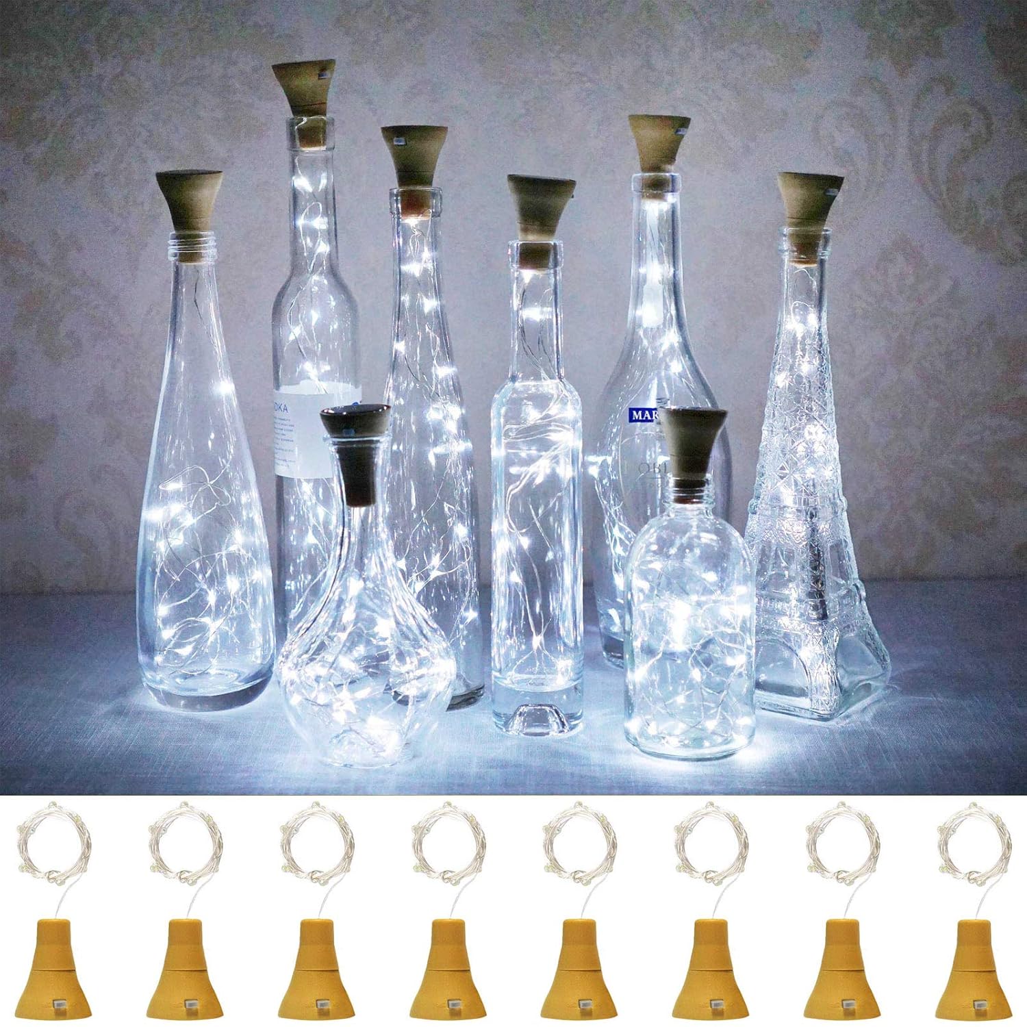 Upgraded 8 Pack Solar Wine Bottle Lights, 20Led Silver Wire Cork Lights Waterproof Fairy Lights For Liquor Bottles Craft