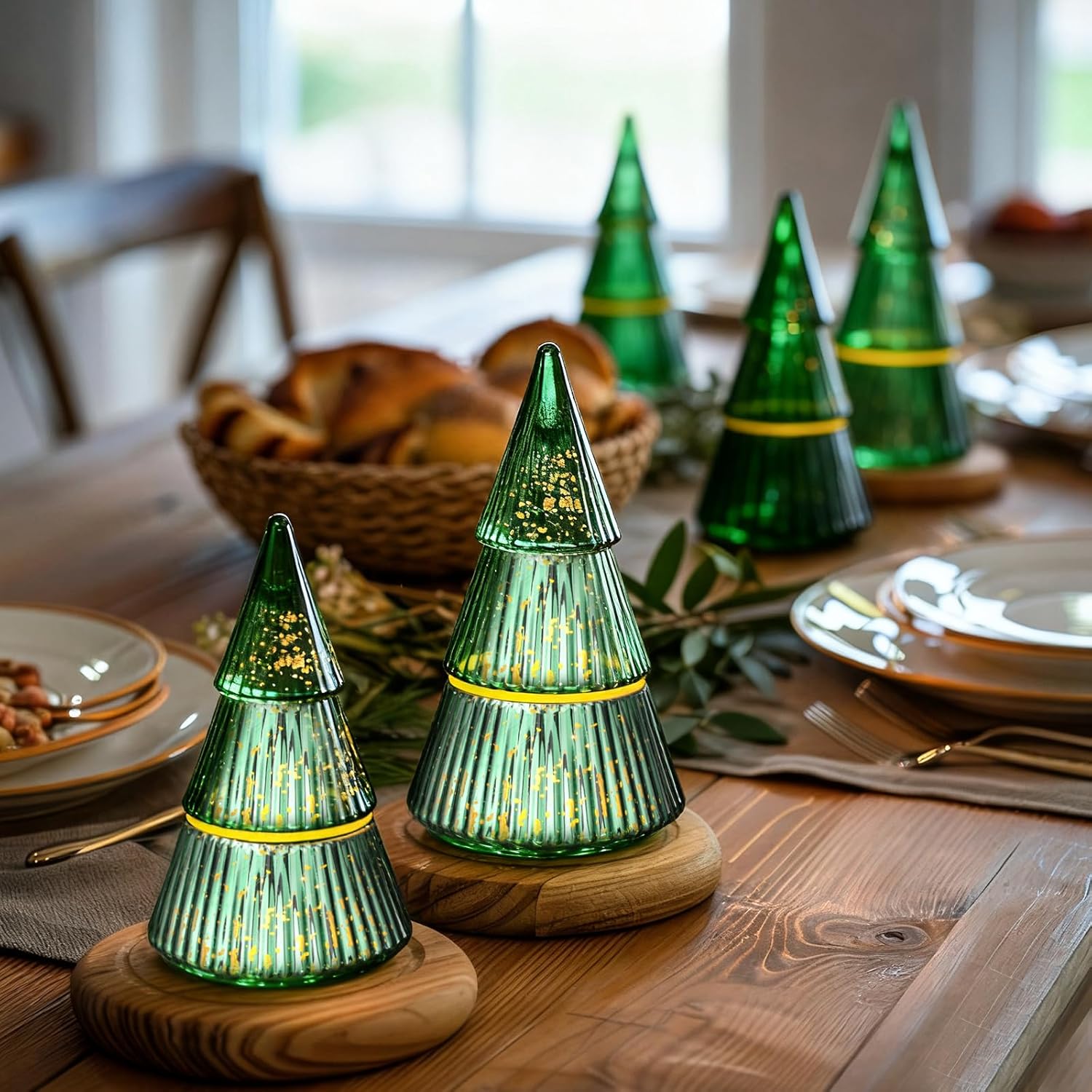 3 Pcs 10 Oz Christmas Tree Glass Candle Jars Mercury Glass Tree Decorative Xmas Empty Green Containers Bulk Refillable Storage For Christmas Holiday Candle Making Tea Biscuits Party Favors