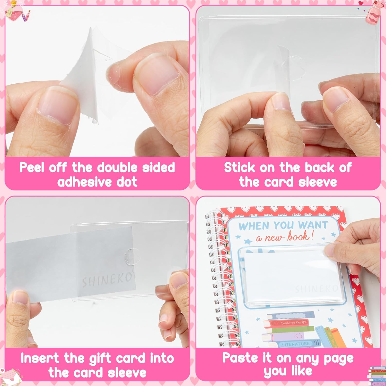 Valentine’S Day Gift Card Book - 24 Page Filled Love Spiral Bound Booklet Organizer With Protective Pvc Card Holders Sticky Dots, Creative Gift For Her, Family, Girlfriend, 5X7 Inches