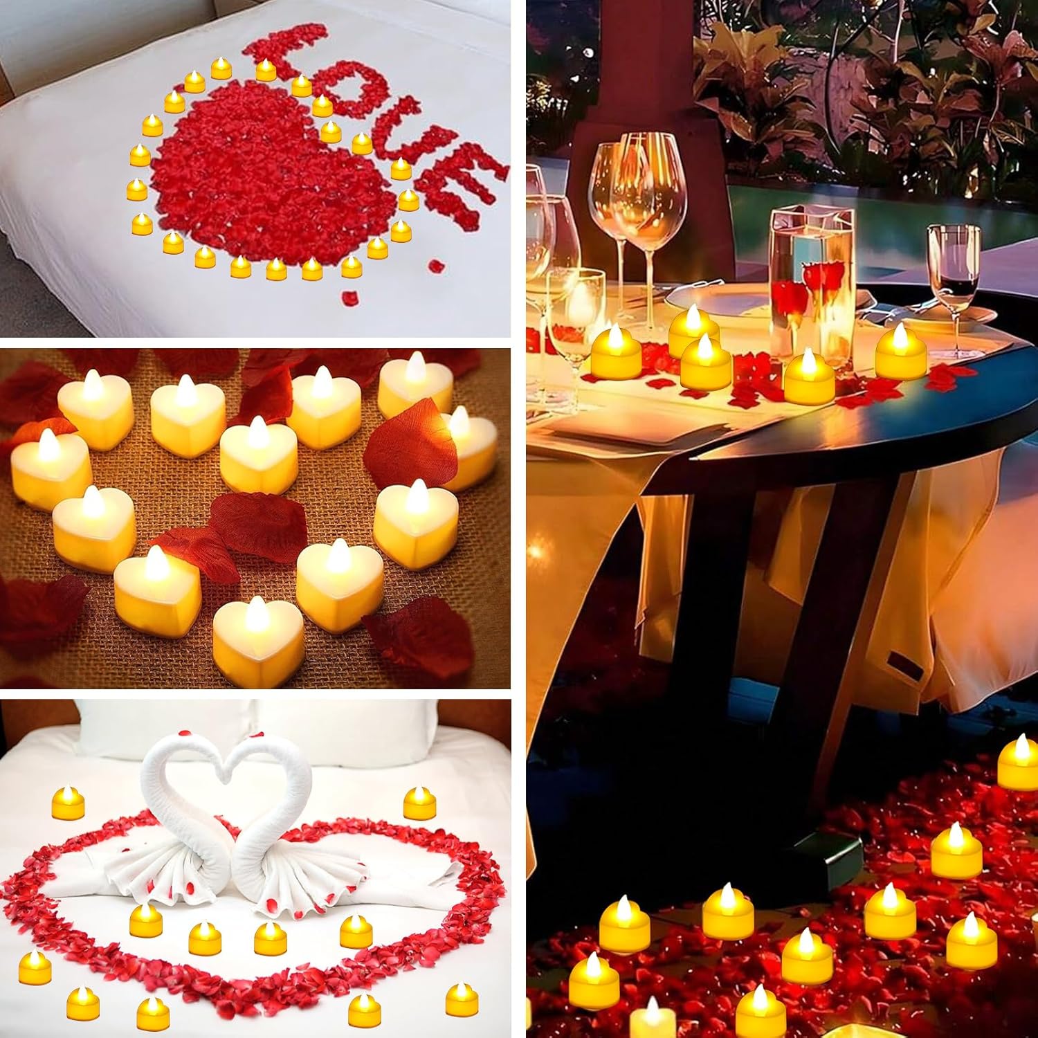 7000 Pieces Artificial Rose Petals With 72 Pieces Romantic Heart Led Tealight Candles, Rose Petals And Candles Set For Weddings Anniversaries Proposals Decor(Warm White Light)