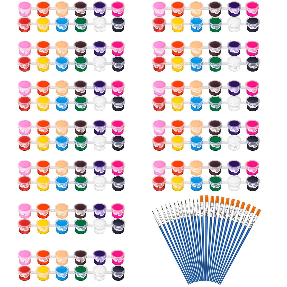 12 Pack 168 Pcs Mini Acrylic Paint Set With Brushes For Kids Adults Craft Paints, 12 Colors Washable Acrylic Paint Strips For Home Classroom Birthday Party Diy Favors