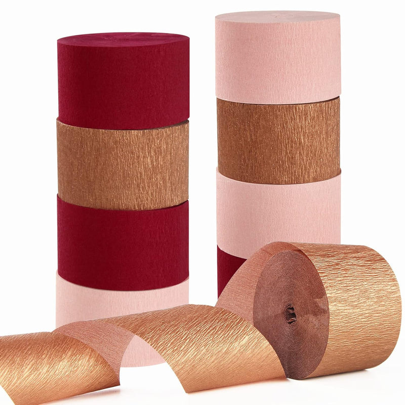 Rose-Gold Pink Burgundy-Red Party-Decorations Streamers - 9 Rolls Vale