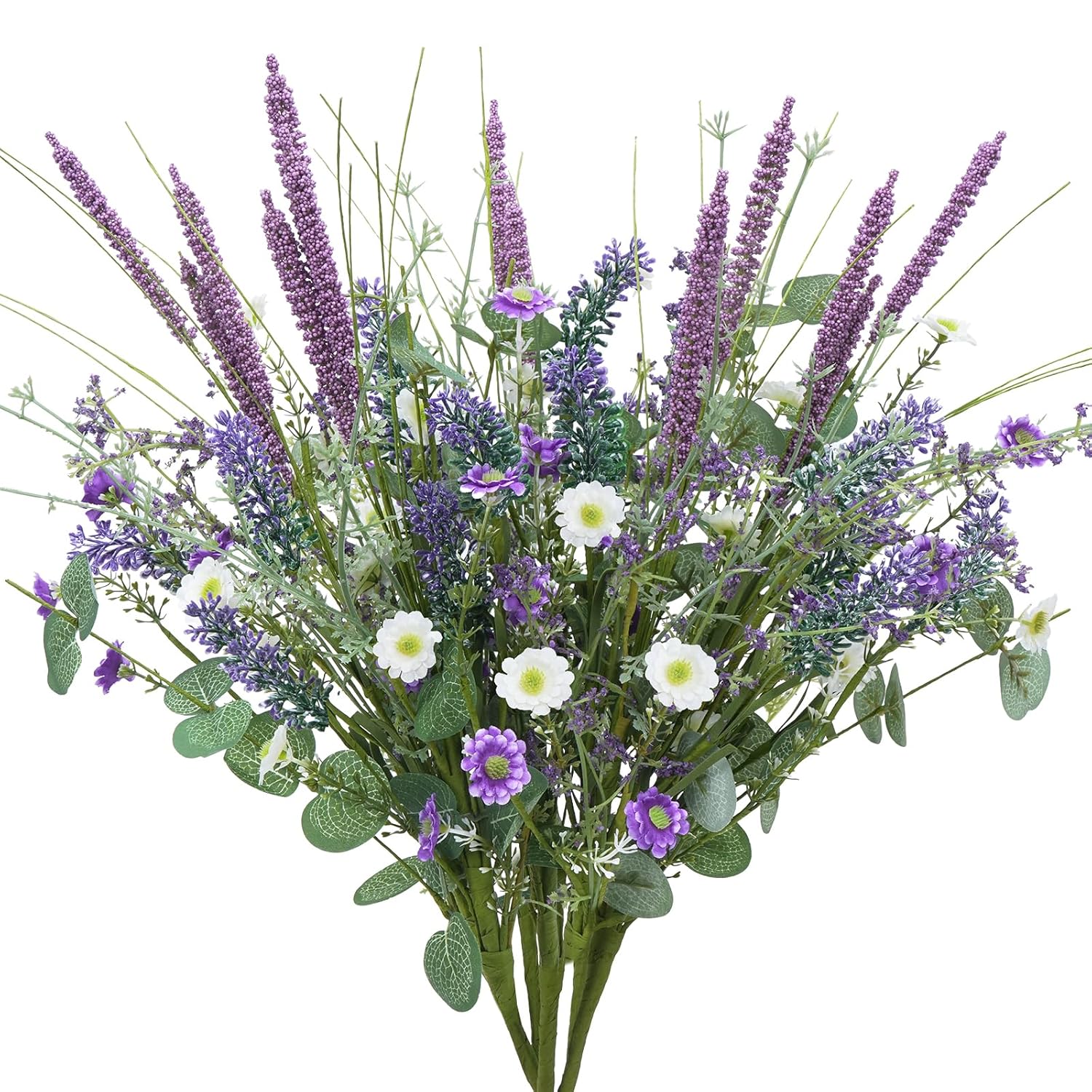 19.6" Fake Lavender Flowers Artificial Purple 5Pcs Faux Florals Plastic Flowers With Daisies Bulk Bush Spring Summer For Garden Porch Table Centerpieces Home Kitchen Wedding Decorations