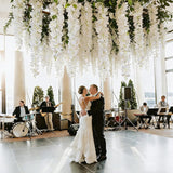 12Pcs Artificial Wisteria Flowers 3.25Ft Fake Silk Wisteria Rattan Hanging Flower Garland String For Wedding Arch Party Centerpieces Wall Background Home Decor (White)