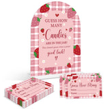Baby Shower Games - Strawberry Guess How Many Candies Are In The Jar Game, 1 Arch Acrylic Sign And 50 Guessing Cards, Gender Reveal Game, Berry Baby Shower Decoration Supplies (Zf04)