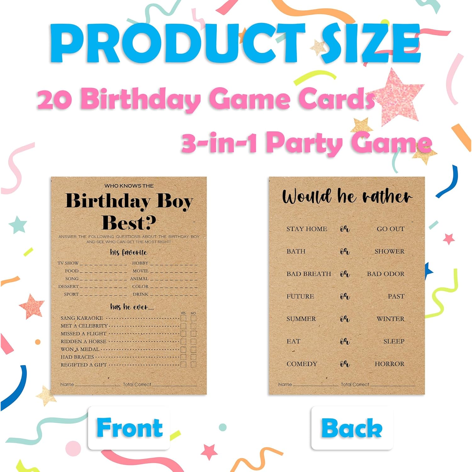 20Pcs Who Knows The Birthday Boy Best Theme Birthday Party Game Cards-3-In-1 Minimalist Brown Birthday Party Game Cards For Boys Teens Adult-Party Activity Supplies & Decorations?5 ''X7 ''?-A10