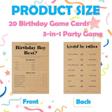 20Pcs Who Knows The Birthday Boy Best Theme Birthday Party Game Cards-3-In-1 Minimalist Brown Birthday Party Game Cards For Boys Teens Adult-Party Activity Supplies & Decorations?5 ''X7 ''?-A10