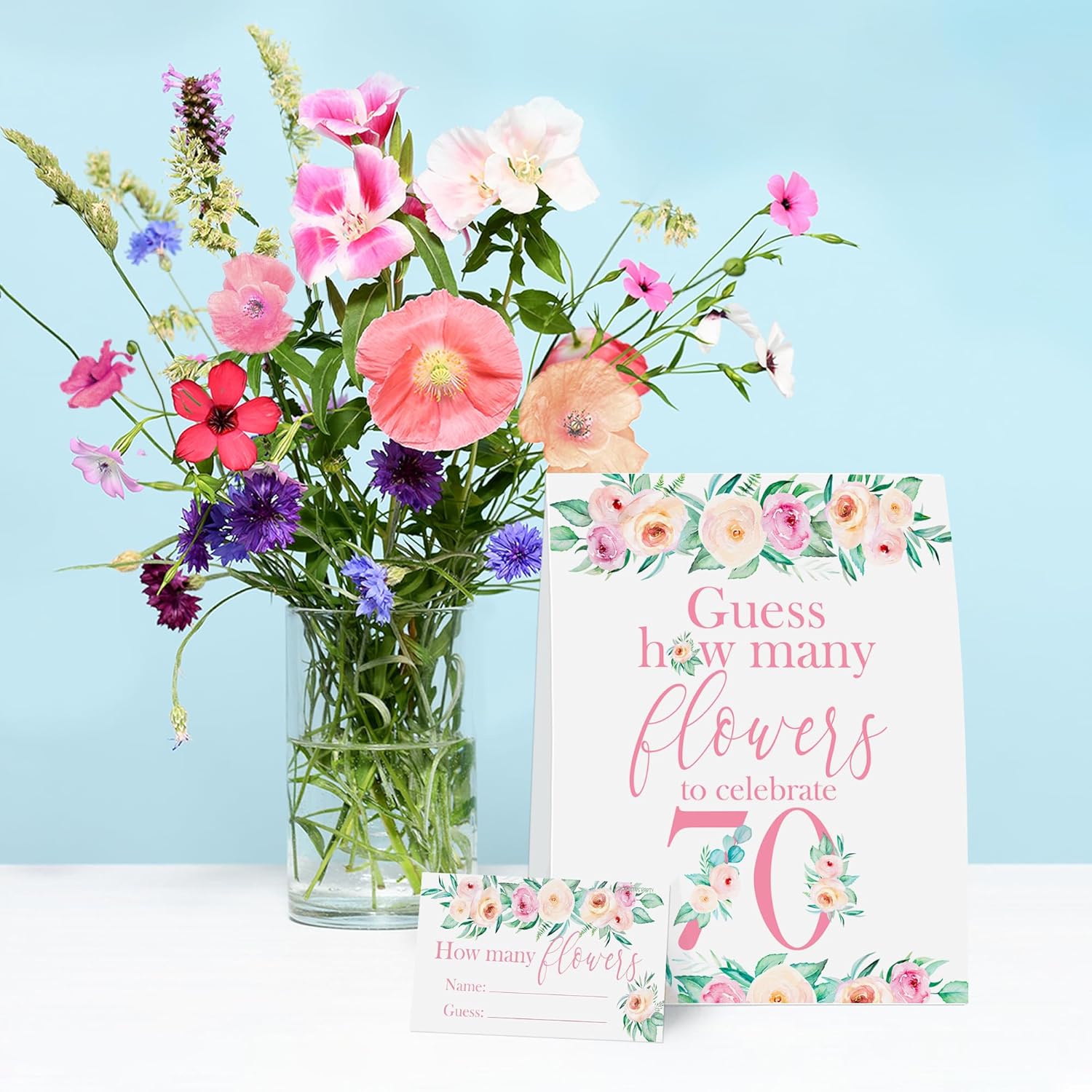 70Th Birthday Party Game – Guess How Many Flowers Game For Mom Or For Her – Pink Floral Birthday Activity For Women