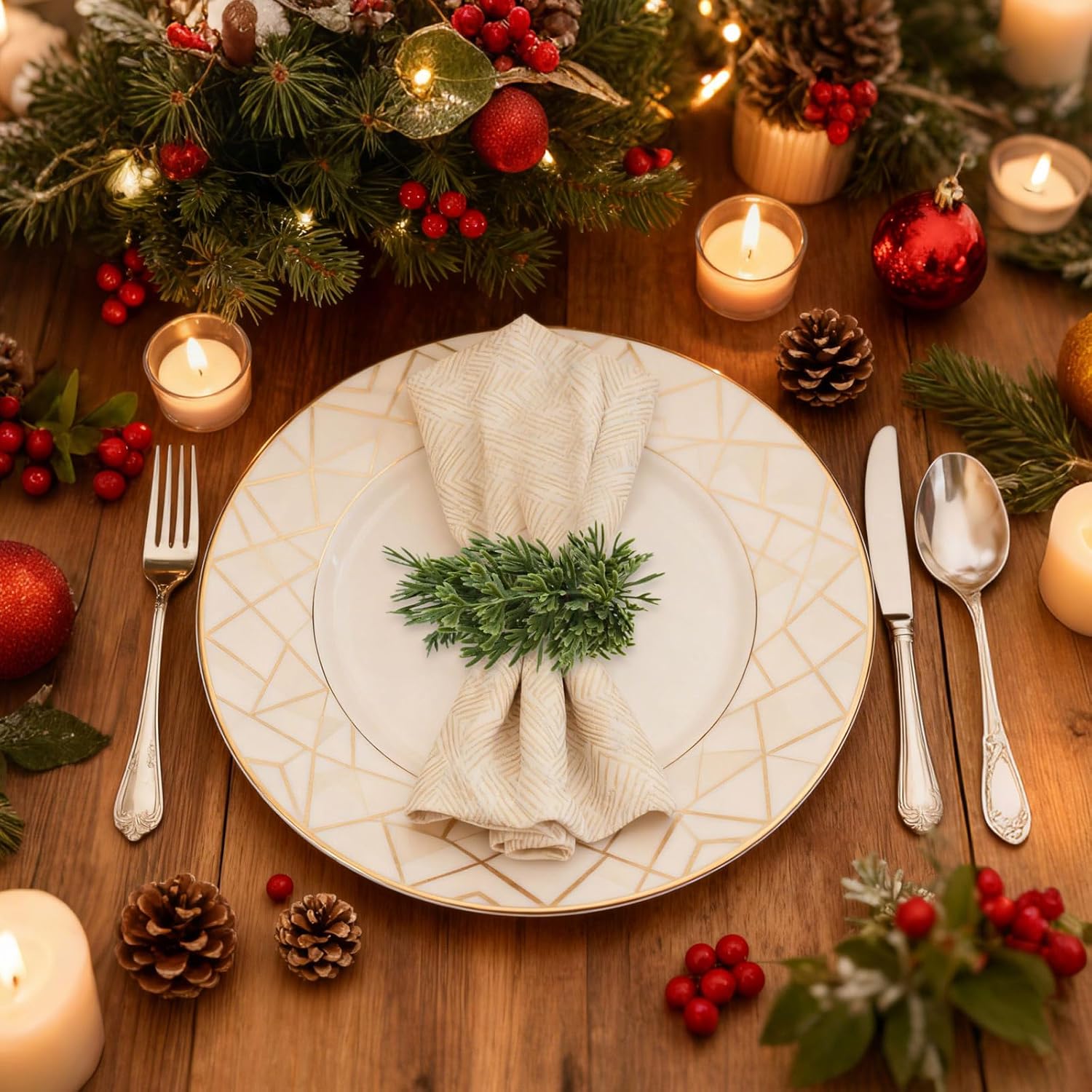 Christmas Napkin Rings Holder Set Of 12, Soft Pine Needles Mini Napkin Wreaths For Christmas New Year Dinner Party Table Decoration Family Gathering Banquet Serviette Buckles