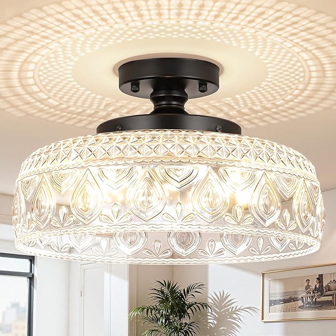 3 Light Globe Glass Ceiling Light Black Semi Flush Mount Modern Vintage Fixture