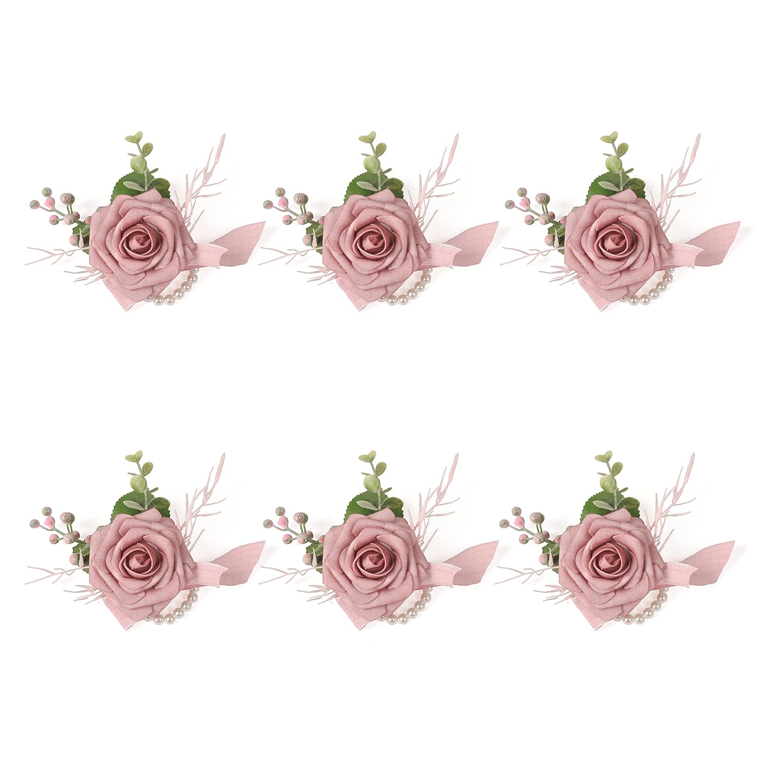Dusty Rose Wrist Corsage Set Of 6 For Wedding Prom Party, Artificial Flower Wrist Corsage Bracelets, Homecoming Corsage Wristlet, Corsage Flowers For Bride, Bridesmaid, Girls