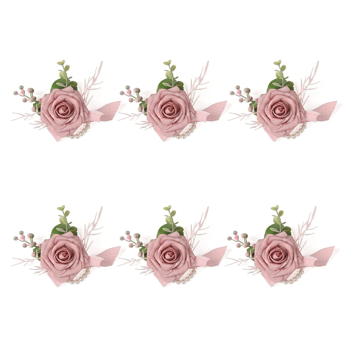 Dusty Rose Wrist Corsage Set Of 6 For Wedding Prom Party, Artificial Flower Wrist Corsage Bracelets, Homecoming Corsage Wristlet, Corsage Flowers For Bride, Bridesmaid, Girls