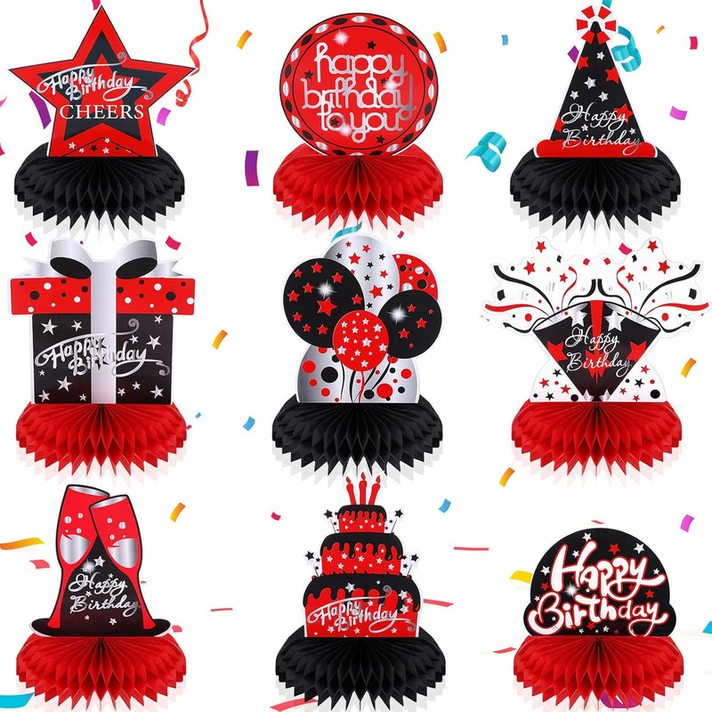 9 Pcs Red And Black Birthday Decorations Table Honeycomb Centerpieces