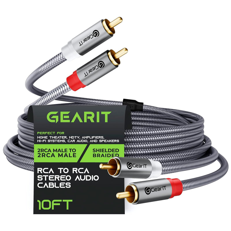 GearIT RCA Cable (10FT) 2RCA Male to 2RCA Male Stereo Audio Cables Shielded Br