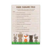 Woodland Animals Baby Shower Feud Game — Pack Of 25 — Country Rustic Gender Neutral Jungle Fun Shower Family Feud Games, Fall Outdoors Shower Activity G601-Bsf