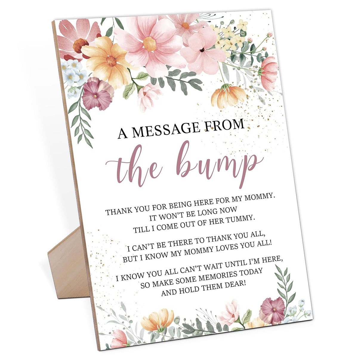Baby Shower Game For A Message From The Bump,Wooden Baby Shower Game Sign With Stand,Boho Flower Babyshower Table Decoration,Baby Shower Welcome Sign,Party Supplies,Gender Reveal Ideas,-11