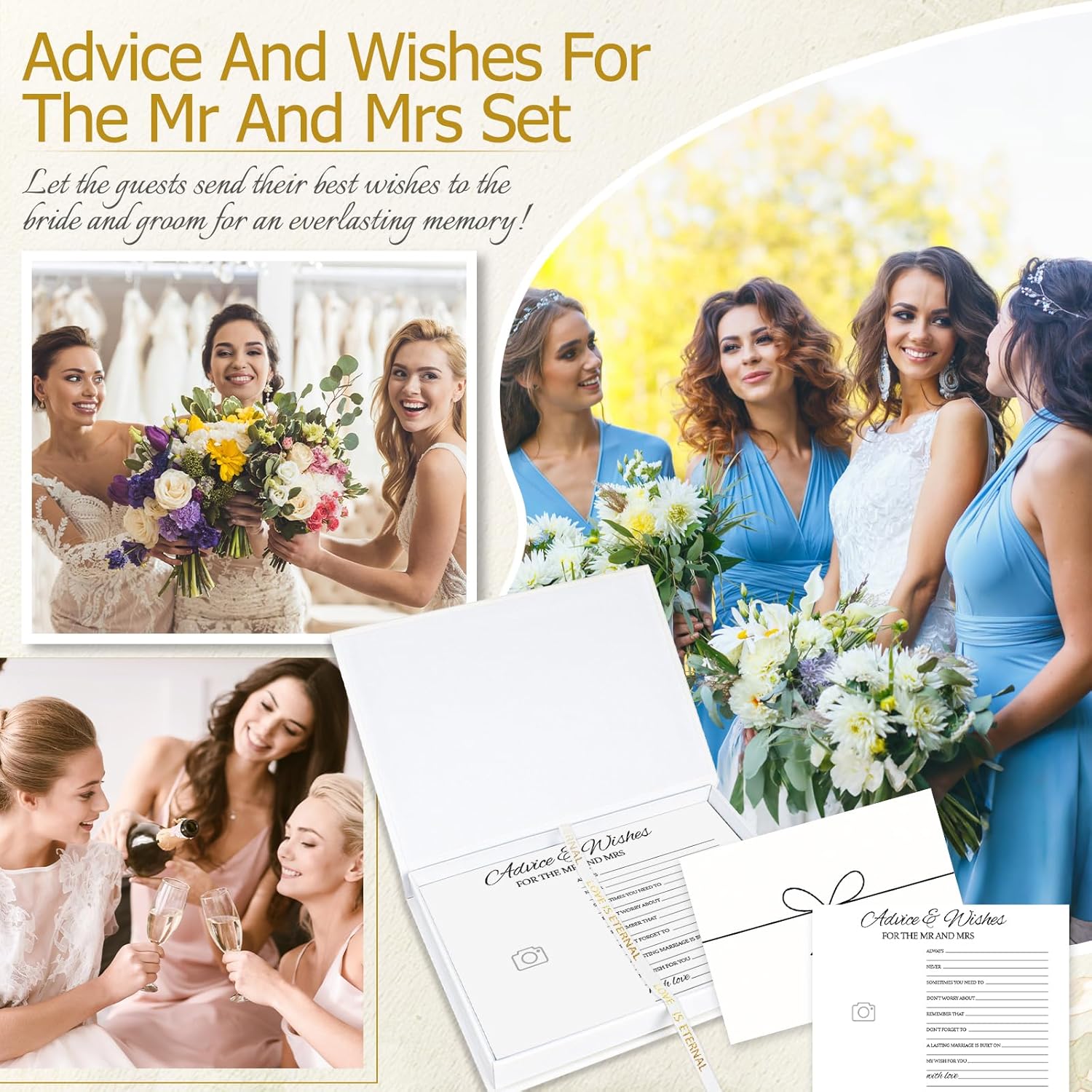 Advice And Wishes For The Mr And Mrs - 50Pcs Wedding Advice Cards & Box, Bridal Shower Game Card, Wedding Shower Decorations
