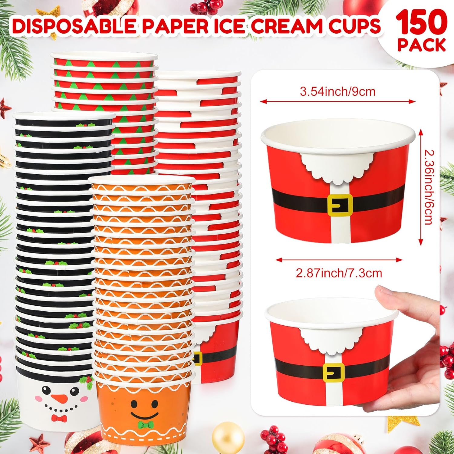 100 Pieces Christmas Party Snack Cups Xmas Disposable Ice Cream Cups Merry Christmas Disposable Paper Dessert Soup Bowls For Hot Or Cold Food, Christmas Party Decorations Supplies, 8 Oz