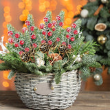 Red Berry Stems Floral Pine Cones Branches 10Pcs Christmas Artificial Evergreen Pine Branches Holiday Floral Picks Holly Stem Craft For Decoration Diy Christmas Xmas Garland Wreath Decoration