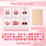 Cat Valentines Cards Kids Classroom - 48 Pack Funny Valentines Day Class Exchange Greeting Cards With Envelopes & Heart Stickers, 4.7 * 3.6 Inch