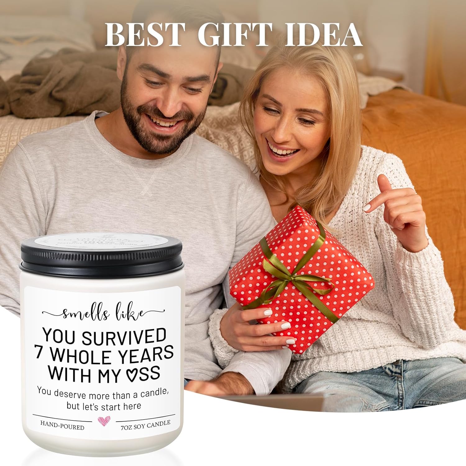 7 Year Anniversary Candle Gifts For Men Women Boyfriend Girlfriend, 7Th Copper Anniversary Wedding Gifts For Couple, Him, Her, Seven Year Wool Wedding Gift For Husband, Wife - Aniversario Candle