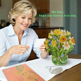 Flower Pop Up Card For Birthday, 12'' 3D Bouquet Greeting Cards With Blank Notecard And Exquisite Envelope, Paper Flower Thank You Card For Women Girls (Narcissus)