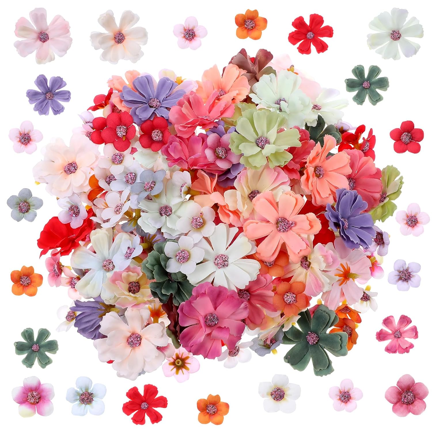 150Pcs Mini Faux Flower For Crafts, Small Fabric Flowers Fake Wildflowers Garland Tiny Peony Daisy Rose Heads For Diy Crafts Wedding Home Decor