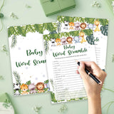 Safari Animals Baby Shower Games Cards, Baby Word Scramble Game Cards For New Parents Babyshower Activity, Wildlife Gender Reveal Party Games For Decorations Favors Supplies, Set Of 25-04
