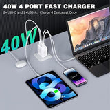 2 Pack 40W 4 Port USB C Fast Charger with 10FT USB C Cable for iPhone 17 16 15