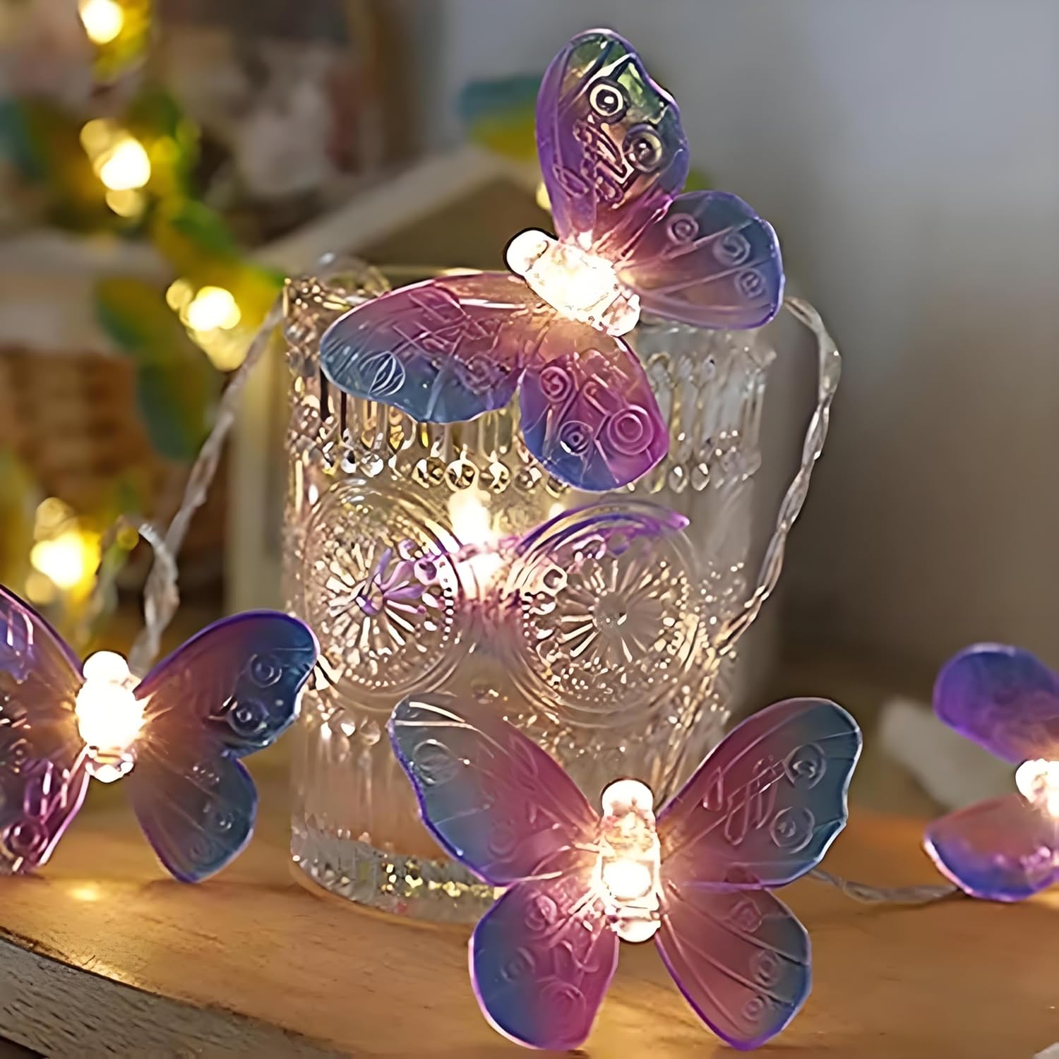 20Ft 3D Butterfly String Lights,Battery Operated 40Leds Indoor Outdoor Fairy Decorative Lights For Home Bedroom Party Bi