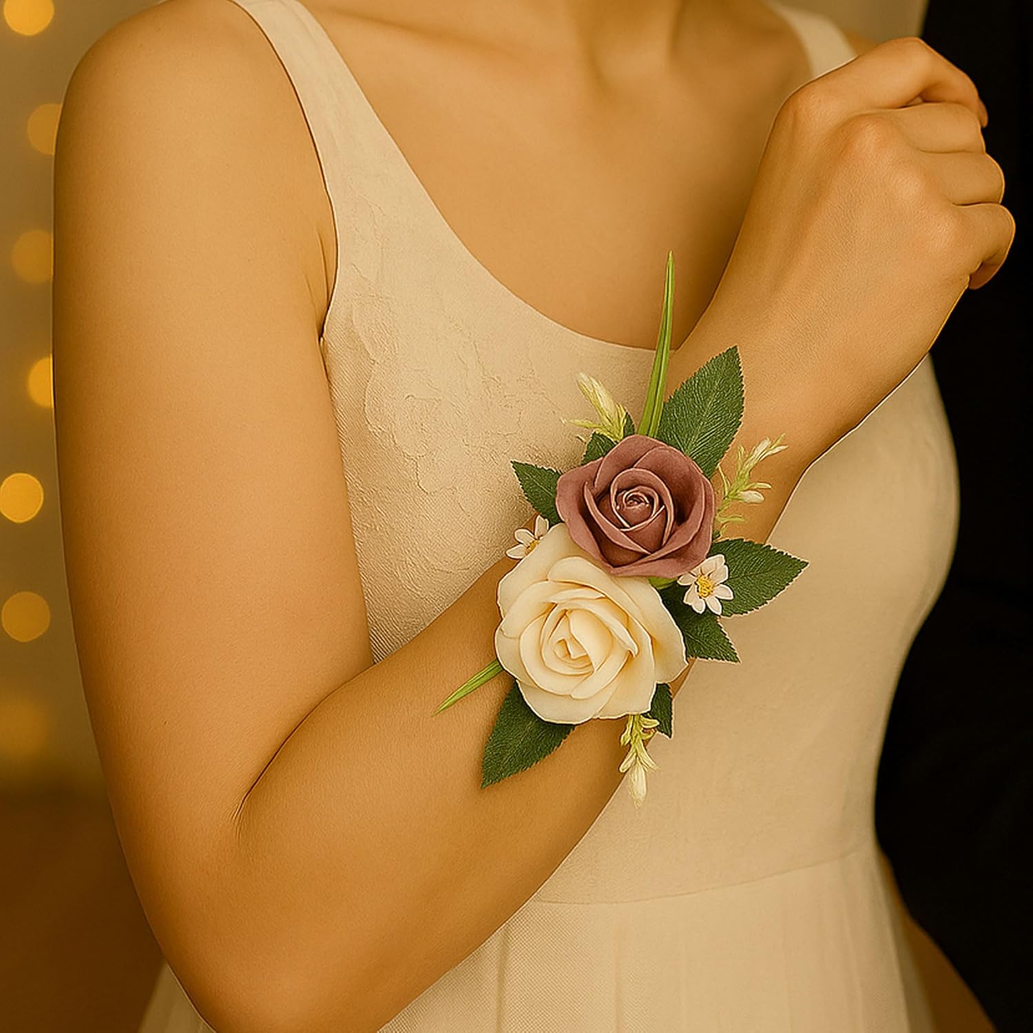 Pink Corsage And Boutonniere Set For Wedding Prom, Artificial Rose Flower Wrist Corsage Bracelets, Homecoming Corsage Wristlet, Boutonniere For Men Wedding Suit Decorations