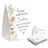 Boho Wildflower Guess How Many Candies Are In The Jar Game For Baby Shower, Pack Of One 5X7 Sign And 50 Guessing Cards, Boho Baby Shower Decoration, Gender Neutral Party Supplies - Gc02