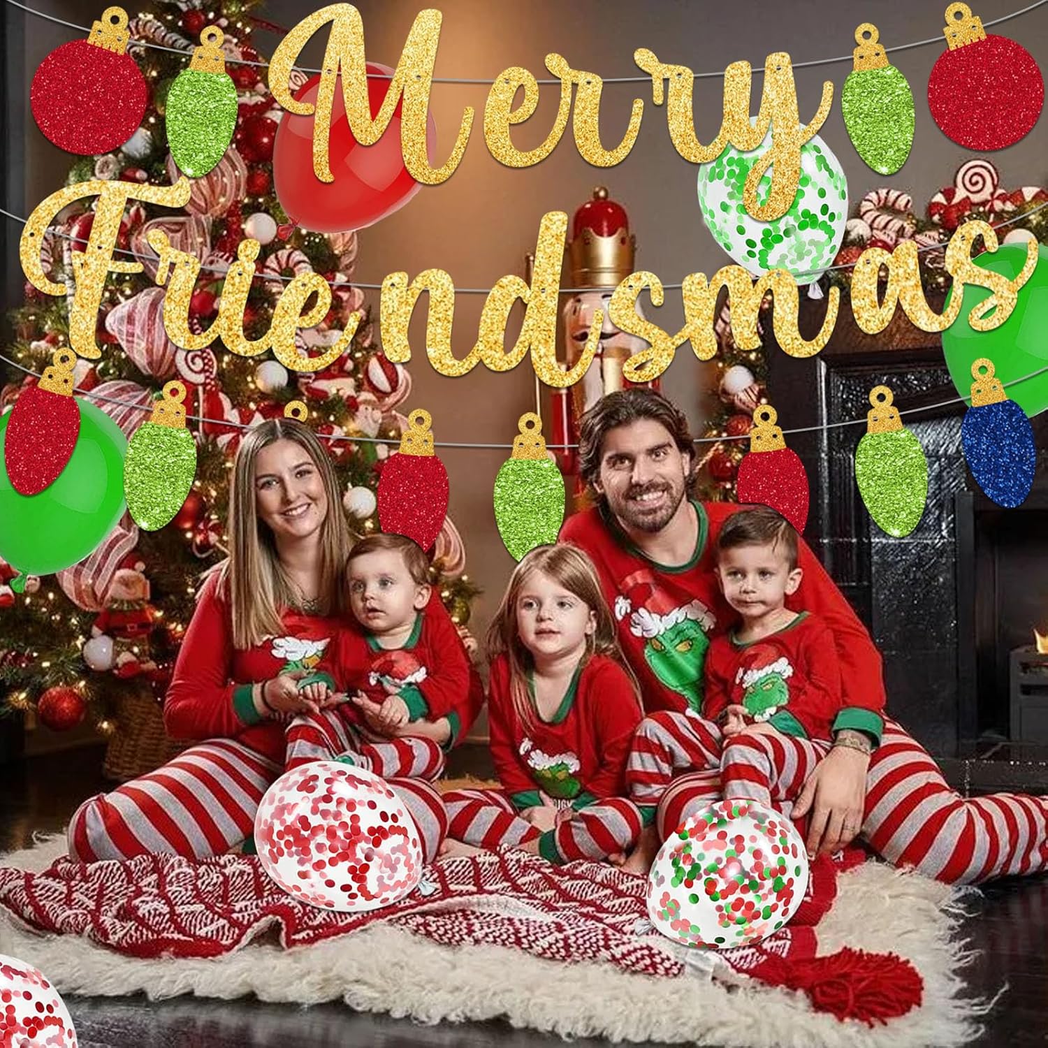 Merry Friendsmas Party Decorations Include Gold Glitter Merry Friendsmas Banner, Christmas Balloons For Friends Themed Xmas Holidays Party Supplies Decors