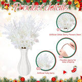 18 Pack 3 Styles 17 Inch Christmas Glitter Poinsettia Berry Stems Ornaments Artificial Floral Branches Picks For Christmas Tree Home Vase Holiday Party Decor(White)