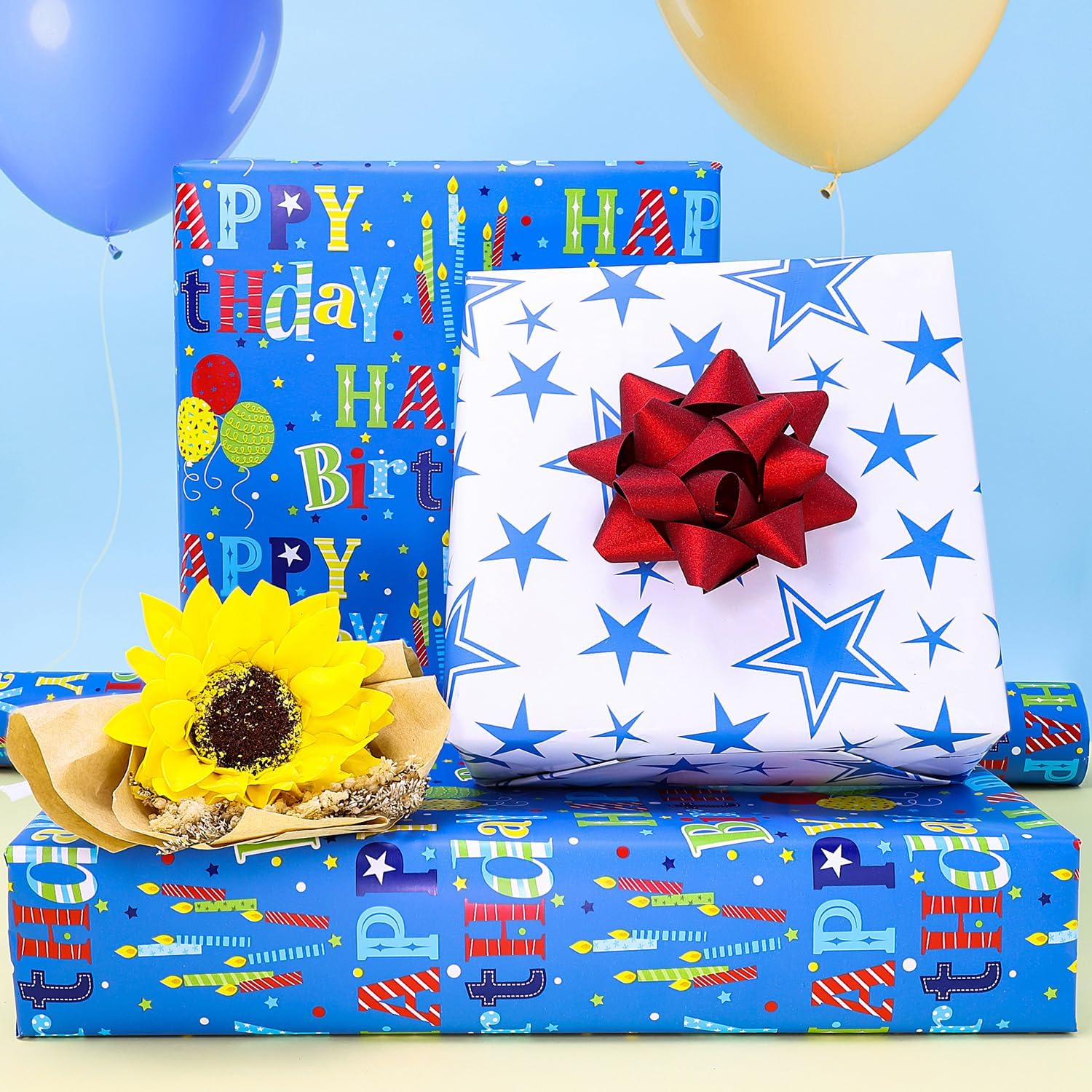 Reversible Birthday Wrapping Paper For Boys Girls Kids Adults Baby Shower - Colorful Happy Birthday Gift Wrap Paper For Party - Gift Wrapping Paper Roll, 17.7 Inch X 33 Feet, High Gloss