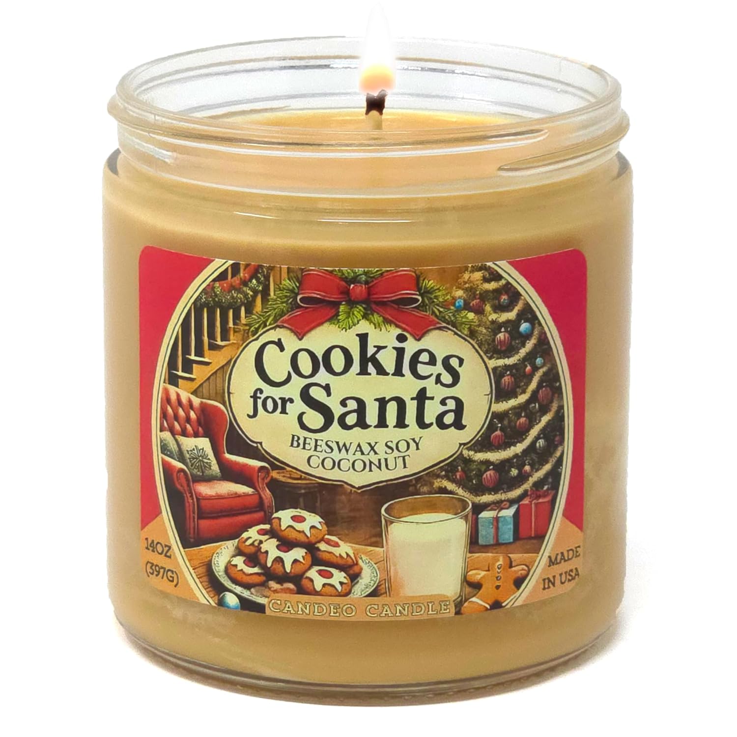 Cookies For Santa - 14 Oz Jar Candle - Made With Beeswax, Coconut And Soy - Handmade In The Usa - - Christmas