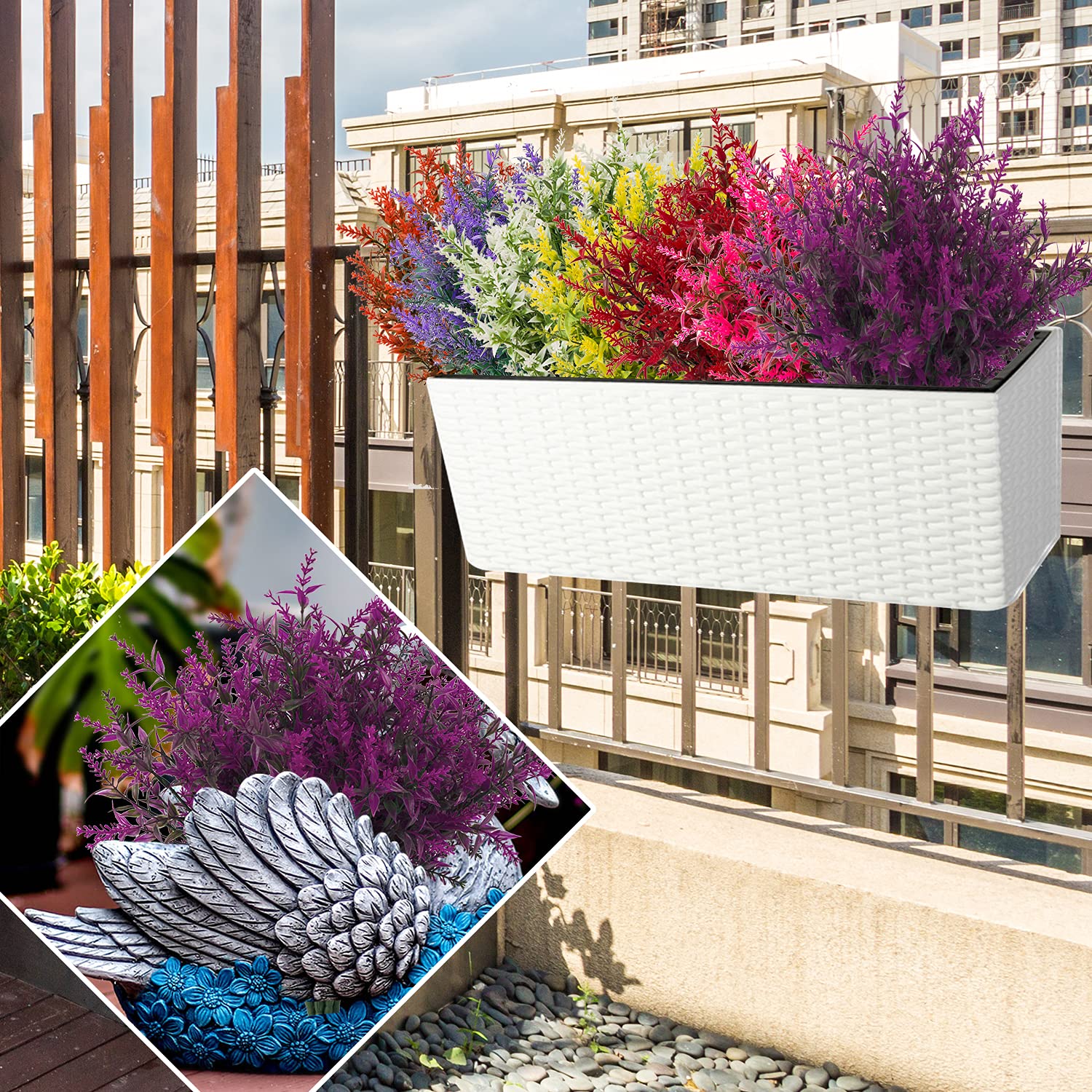 Artificial Outdoor Lavender Flowers,10 Bundles Artificial Flowers Uv Resistant Fake Outdoor Faux Plastic Flowers Shrubs For Indoor Outside Decorations(Fuchsia)