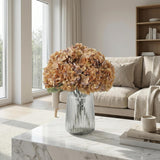 2Bouquets Artificial Fake Flowers Plants Silk Hydrangea Arrangements Wedding Bouquets Decorations Plastic Floral Home Kitchen Garden Party Festival Bar Diy(Brown Yellow)