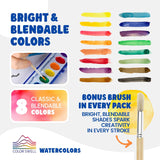 Washable Bulk Watercolors, 18 Pack, 8 Colors, Wood Brush, Classroom Bulk Pack - Bulk Watercolors