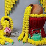Artificial Marigold Flowers For Decoration Long Marigold Garlands For Toran Indian Genda Phool For Wedding & Festivals With Freebie (Lemon-Mari$)