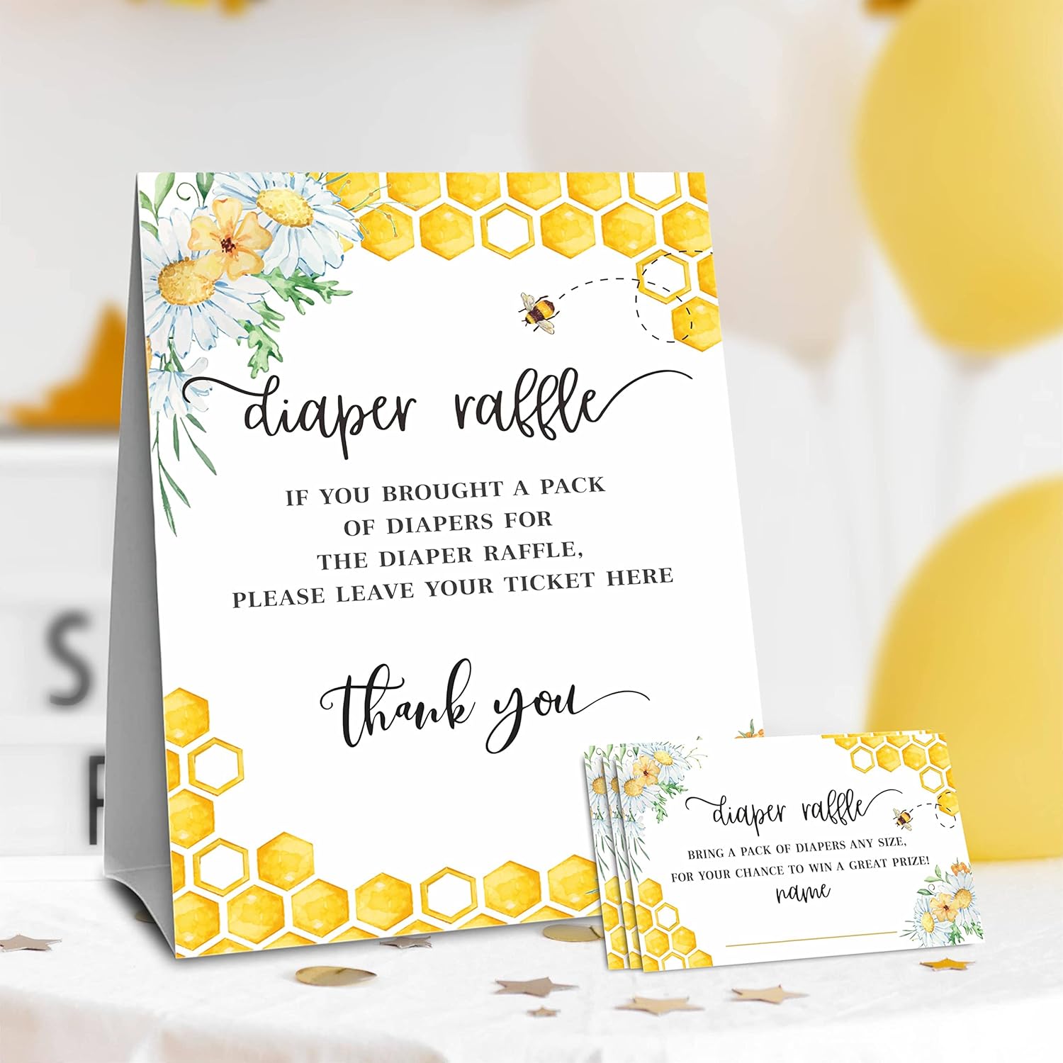 Sweet As Can Bee Baby Shower Game Cards, 50 Diaper Raffle Tickets And 1 Self-Standing Diaper Raffer Sign-?Lblk-001?