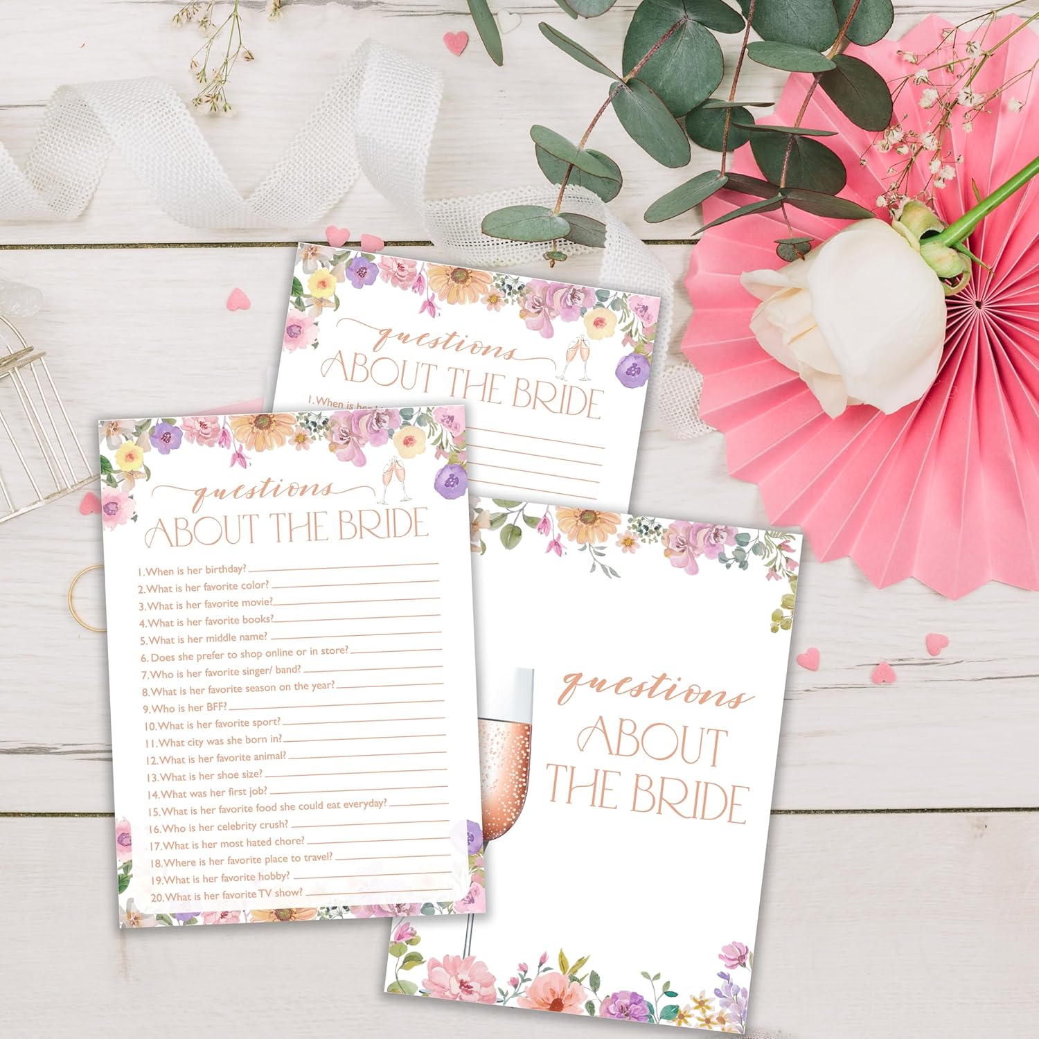Bridal Shower Games, Wildflowers Games, Questions About The Bride Games, Bachelorette Party Decorations, Engagement Party Supplies, Couple Shower Ideas, Spring Flowers Wedding Games For 25 Guests-08