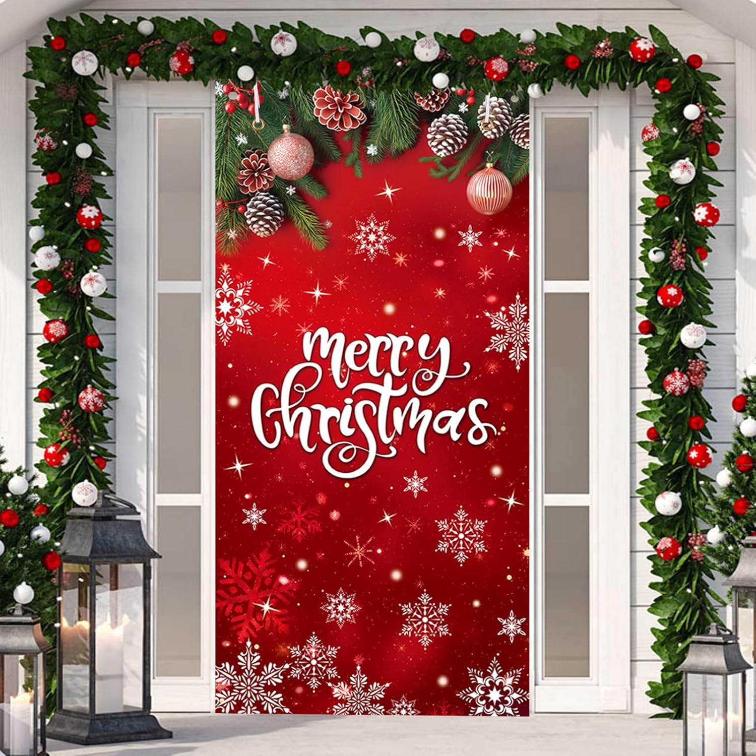 Christmas Door Cover Merry Christmas Backdrop Door Banner Photography Hanging Cover Photo Booth Props For Christmas Home Decoration Indoor Outdoor