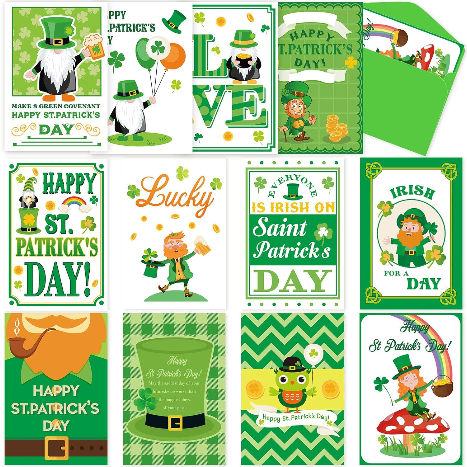 24 Pieces St Patrick'S Day Card With Envelope Green Shamrock Irish St Patrick'S Day Cards Assorted Greeting Cards For Home