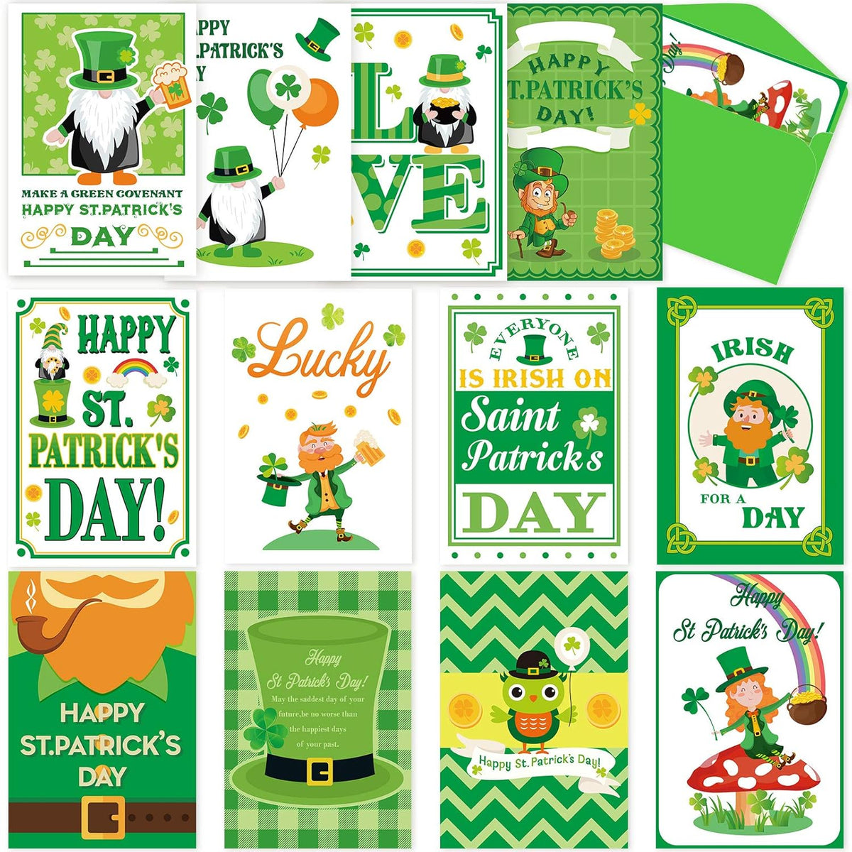24 Pieces St Patrick'S Day Card With Envelope Green Shamrock Irish St Patrick'S Day Cards Assorted Greeting Cards For Home