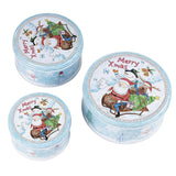 Christmas Nesting Cake Tins - 3-Set Round Nested Cookie Candy Storage Containers With Lids For Confectioneries, Holiday Decor, Light Blue And White